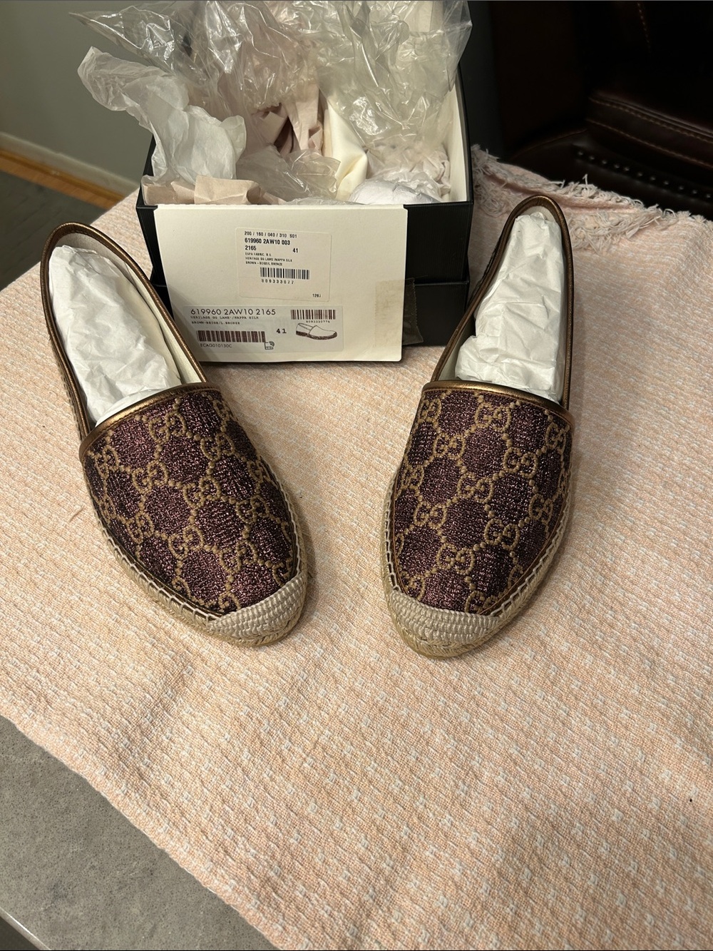 Gucci Brown Monogram Canvas Espadrille Flats